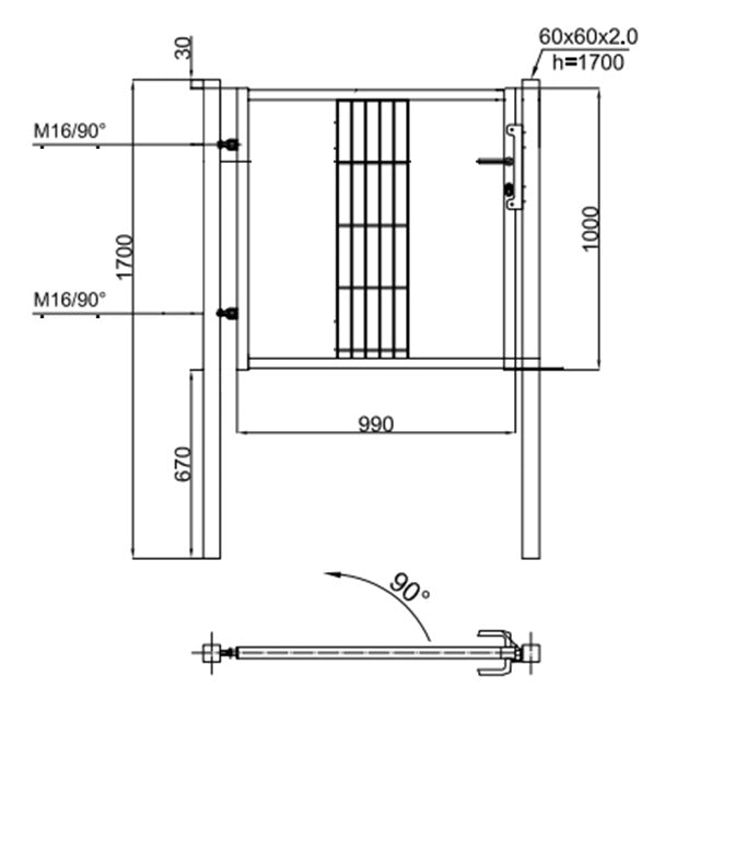 Looppoort-Tuinpoort-Vrije-doorgang-100cm.-Hoogte-100cm.-Zwart hek-kopen